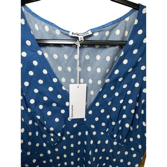 Reformation NWT Calix Dress Polka Dots Sleeveless Mini Blue White Size XL - Picture 6 of 12